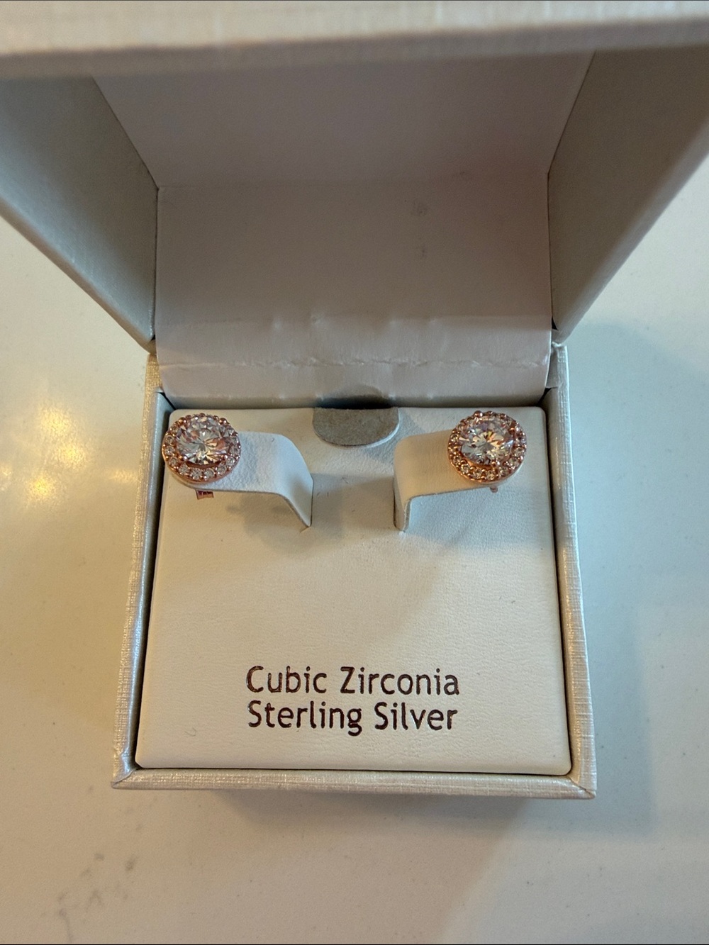 Sterling Silver Cubic Zirconia Halo Stud Earrings in Rose Gold